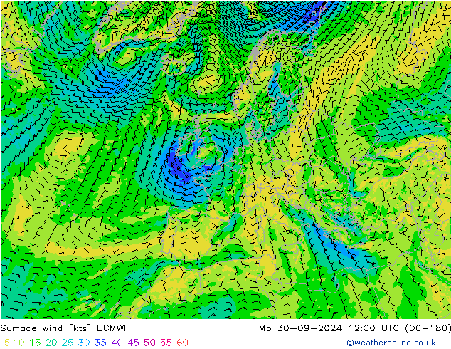 Surface wind ECMWF Po 30.09.2024 12 UTC