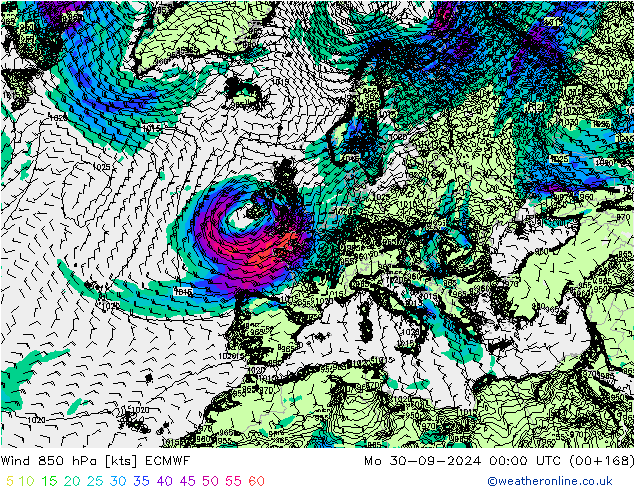 Vento 850 hPa ECMWF lun 30.09.2024 00 UTC