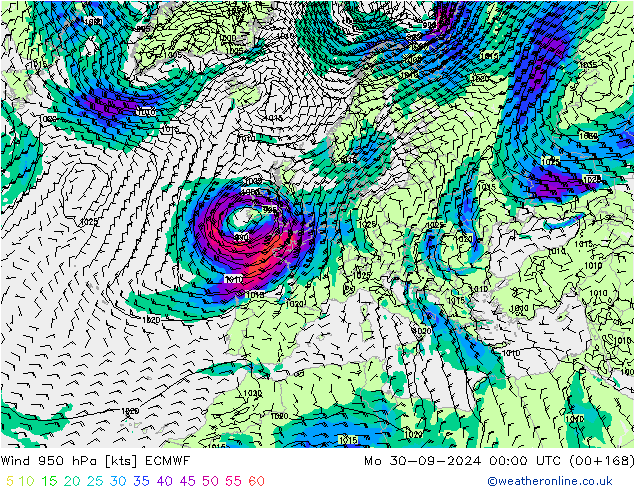 Vento 950 hPa ECMWF lun 30.09.2024 00 UTC