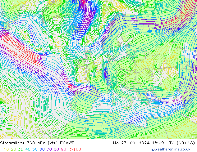 ветер 300 гПа ECMWF пн 23.09.2024 18 UTC