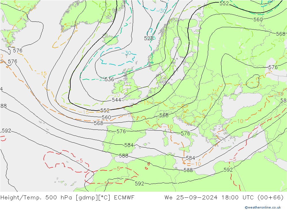 Z500/Regen(+SLP)/Z850 ECMWF wo 25.09.2024 18 UTC