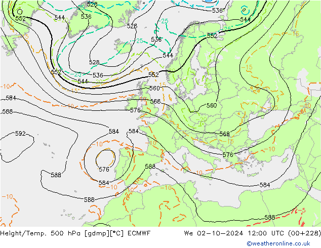 Z500/Rain (+SLP)/Z850 ECMWF mié 02.10.2024 12 UTC