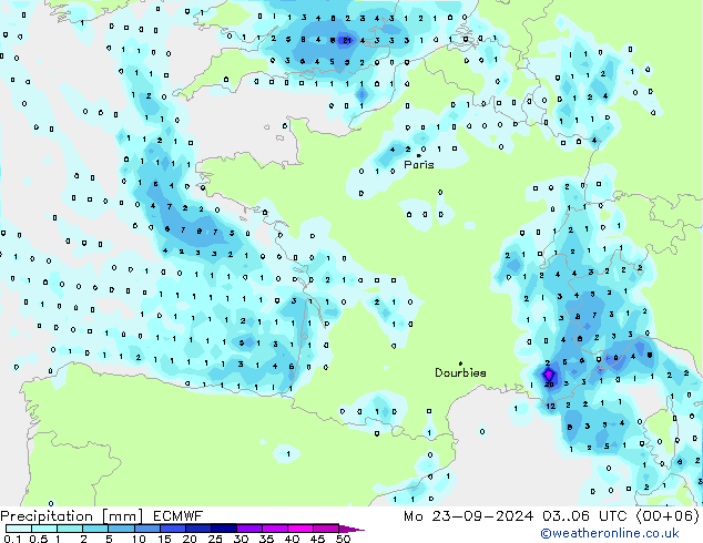 осадки ECMWF пн 23.09.2024 06 UTC