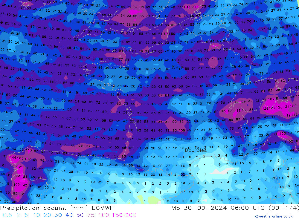 Precipitation accum. ECMWF Po 30.09.2024 06 UTC