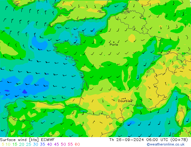 Surface wind ECMWF Th 26.09.2024 06 UTC