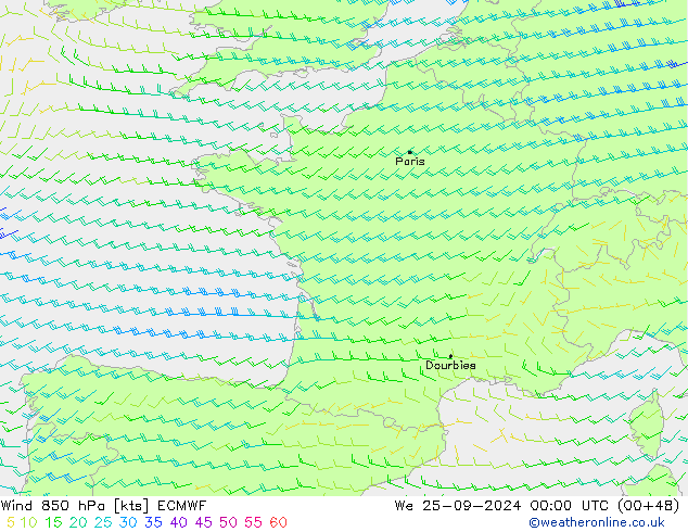 Wind 850 hPa ECMWF wo 25.09.2024 00 UTC