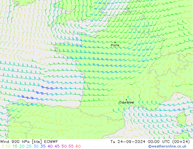 Wind 900 hPa ECMWF Tu 24.09.2024 00 UTC