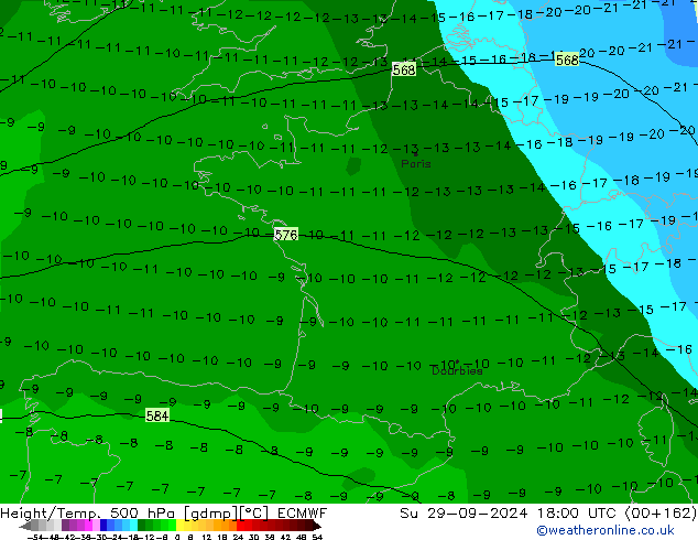 Z500/Rain (+SLP)/Z850 ECMWF Dom 29.09.2024 18 UTC