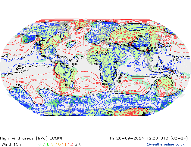 yüksek rüzgarlı alanlar ECMWF Per 26.09.2024 12 UTC