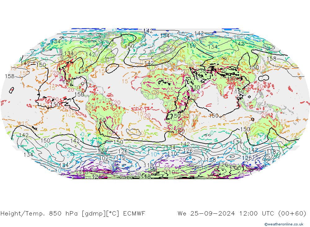 Height/Temp. 850 hPa ECMWF Qua 25.09.2024 12 UTC