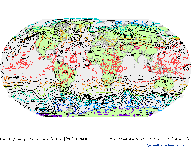 Z500/Rain (+SLP)/Z850 ECMWF Mo 23.09.2024 12 UTC