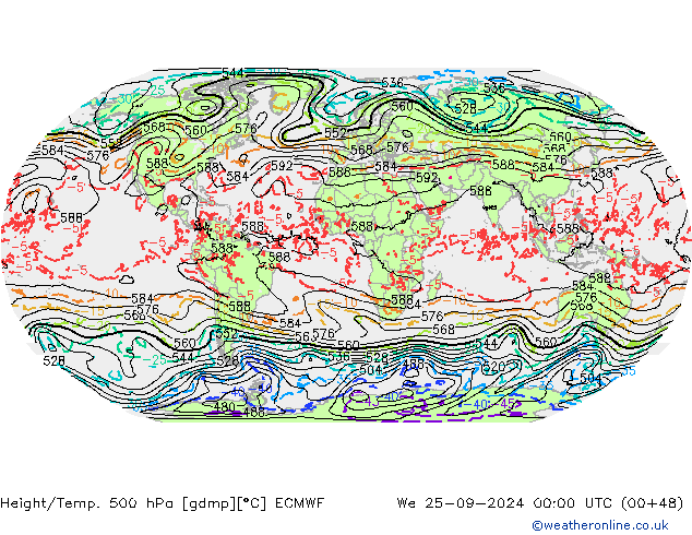 Z500/Rain (+SLP)/Z850 ECMWF We 25.09.2024 00 UTC