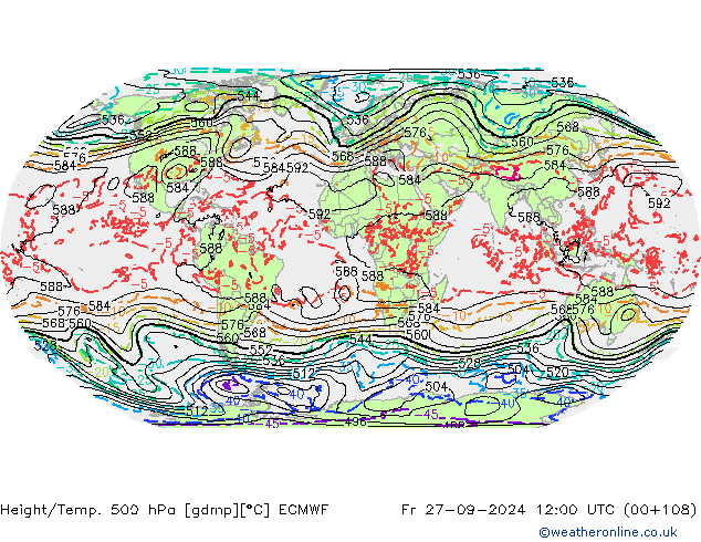 Z500/Yağmur (+YB)/Z850 ECMWF Cu 27.09.2024 12 UTC