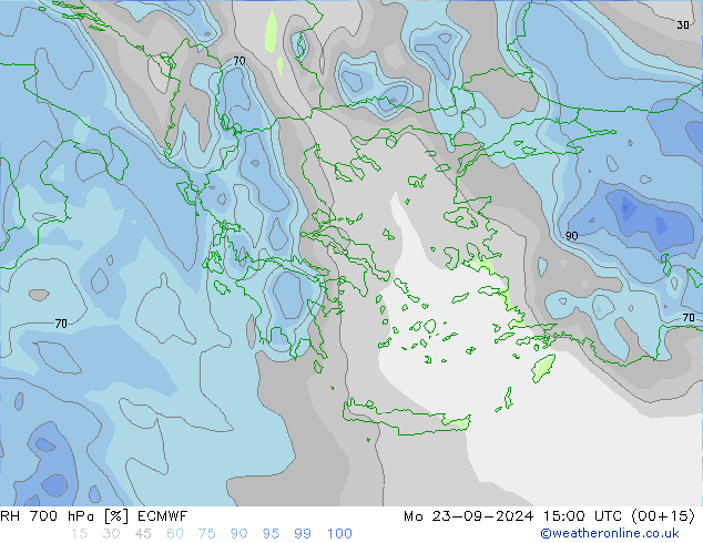 RH 700 hPa ECMWF Mo 23.09.2024 15 UTC