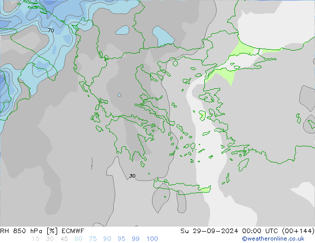 RH 850 hPa ECMWF dom 29.09.2024 00 UTC