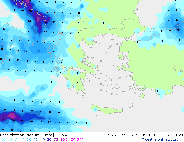 Precipitation accum. ECMWF ven 27.09.2024 06 UTC