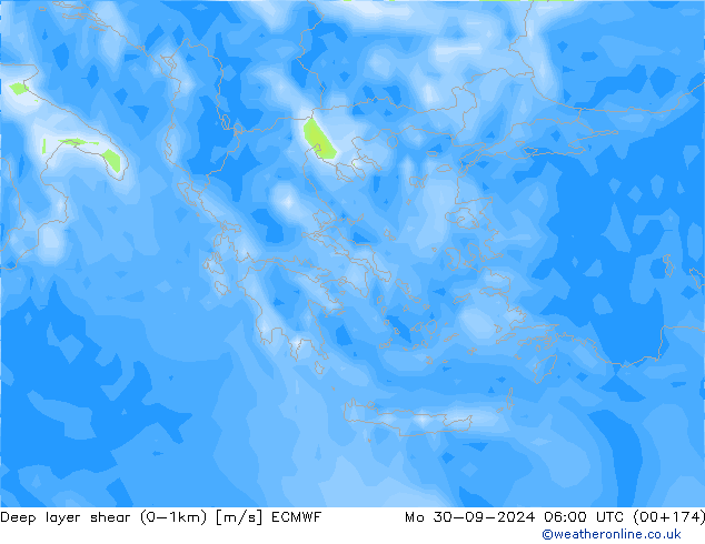 Deep layer shear (0-1km) ECMWF Seg 30.09.2024 06 UTC