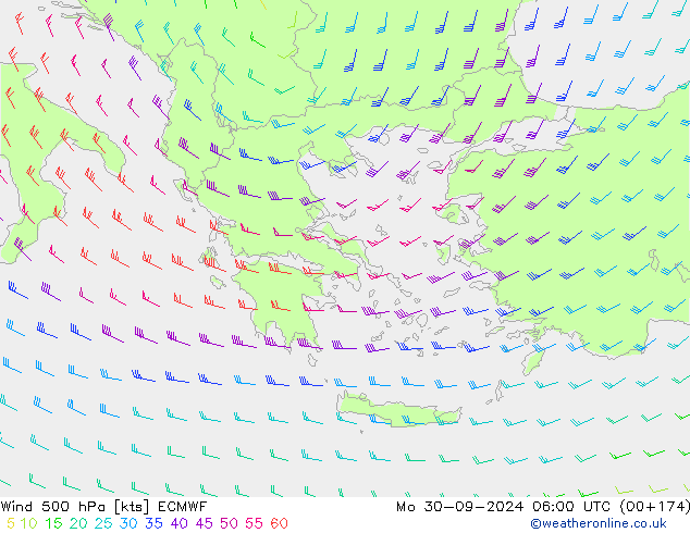 Vento 500 hPa ECMWF lun 30.09.2024 06 UTC