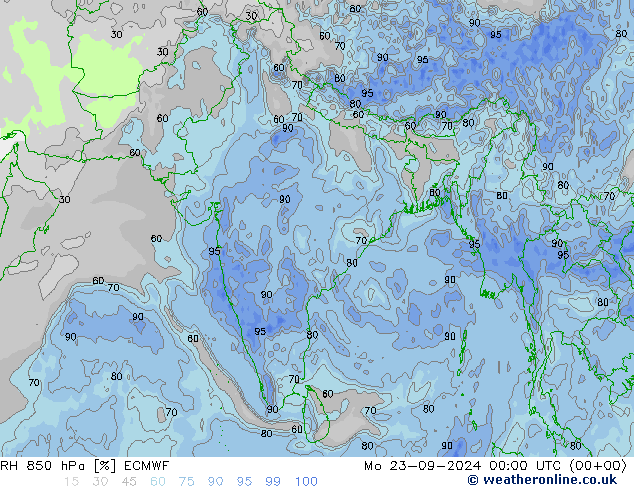 850 hPa Nispi Nem ECMWF Pzt 23.09.2024 00 UTC