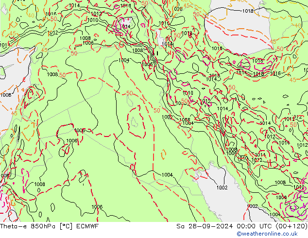 Theta-e 850hPa ECMWF Sa 28.09.2024 00 UTC