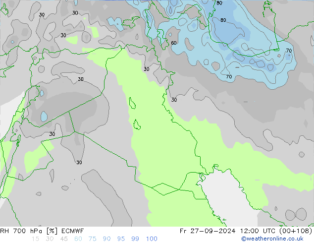 RH 700 hPa ECMWF pt. 27.09.2024 12 UTC