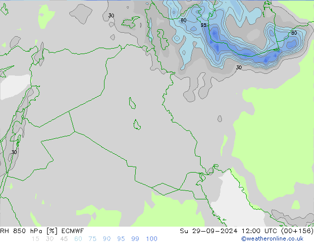 RH 850 hPa ECMWF Dom 29.09.2024 12 UTC