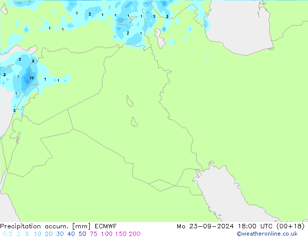 Precipitation accum. ECMWF Mo 23.09.2024 18 UTC