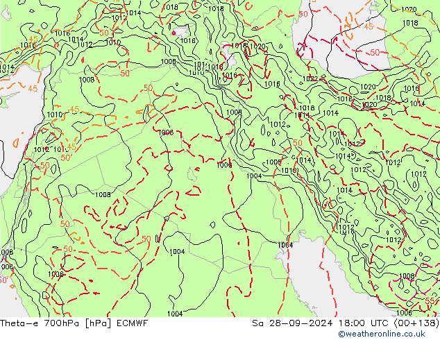 Theta-e 700hPa ECMWF Sa 28.09.2024 18 UTC