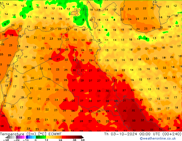 température (2m) ECMWF jeu 03.10.2024 00 UTC