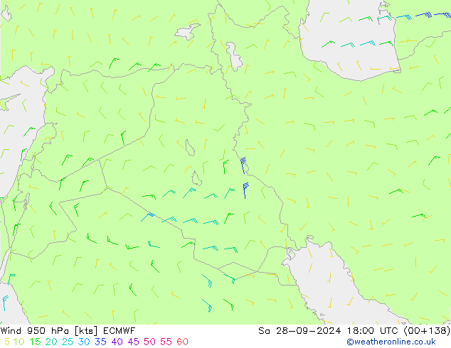 wiatr 950 hPa ECMWF so. 28.09.2024 18 UTC