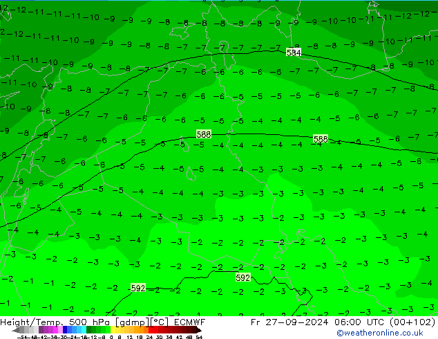 Z500/Rain (+SLP)/Z850 ECMWF vie 27.09.2024 06 UTC