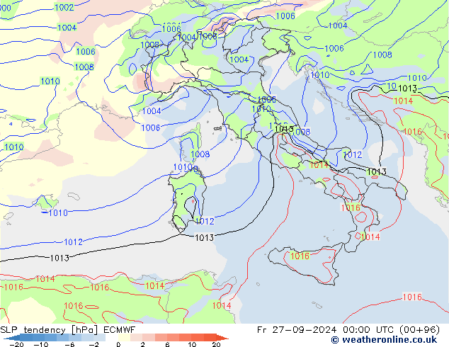 SLP tendency ECMWF Sex 27.09.2024 00 UTC