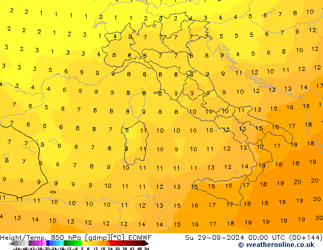 Height/Temp. 850 hPa ECMWF  29.09.2024 00 UTC