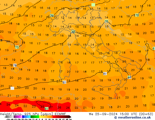 Yükseklik/Sıc. 925 hPa ECMWF Çar 25.09.2024 15 UTC