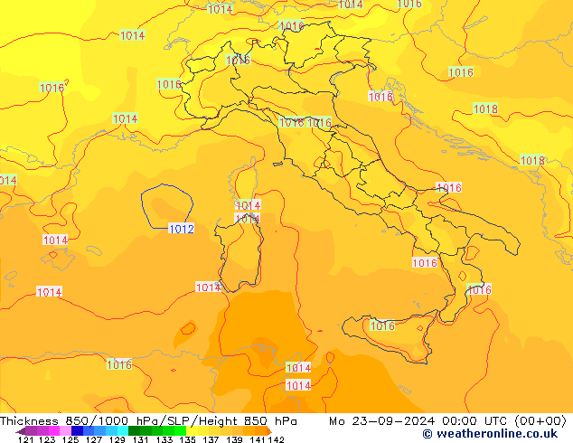 Espesor 850-1000 hPa ECMWF lun 23.09.2024 00 UTC