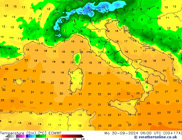 Temperature (2m) ECMWF Po 30.09.2024 06 UTC