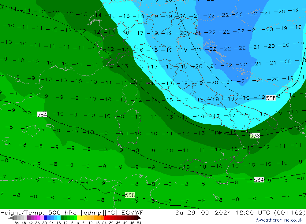 Height/Temp. 500 hPa ECMWF Dom 29.09.2024 18 UTC