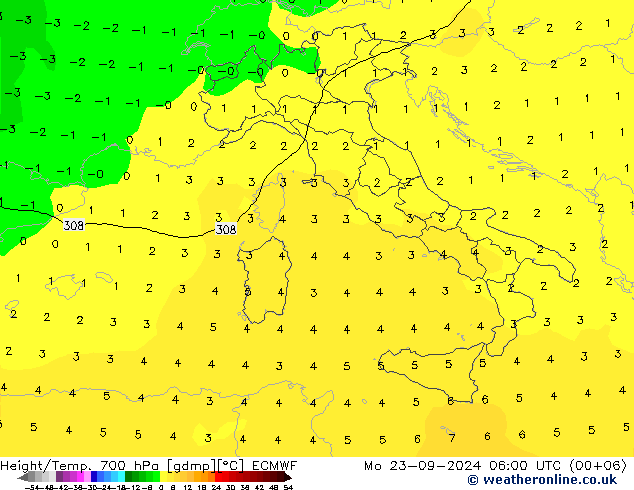 Height/Temp. 700 hPa ECMWF Mo 23.09.2024 06 UTC