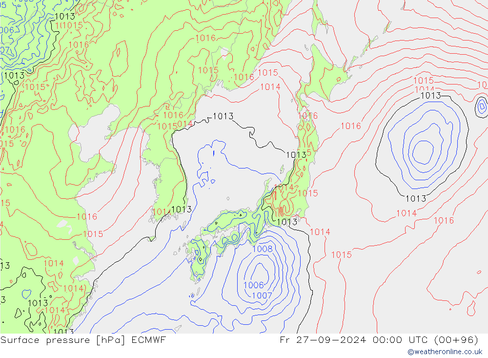 Surface pressure ECMWF Fr 27.09.2024 00 UTC