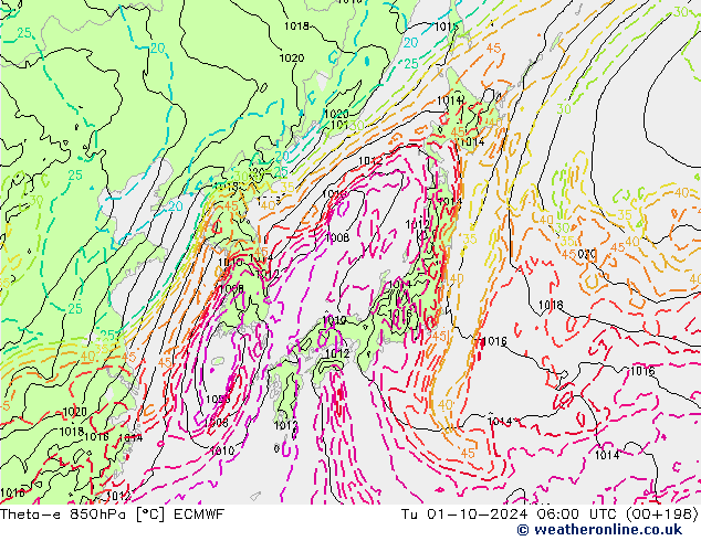 Theta-e 850hPa ECMWF Sa 01.10.2024 06 UTC