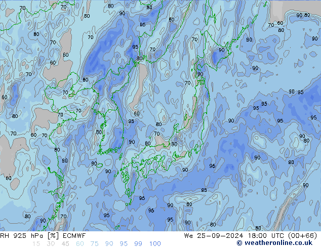 RH 925 hPa ECMWF Mi 25.09.2024 18 UTC