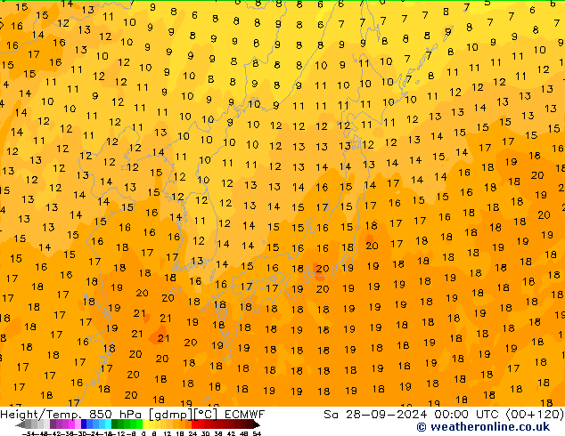 Height/Temp. 850 hPa ECMWF Sa 28.09.2024 00 UTC