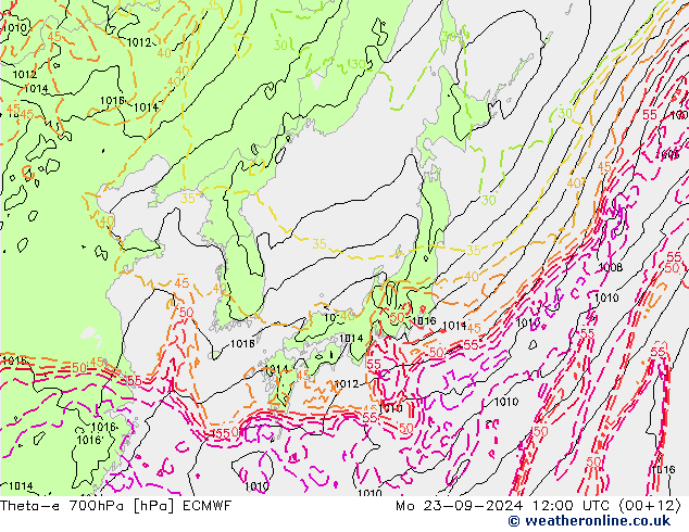 Theta-e 700hPa ECMWF lun 23.09.2024 12 UTC