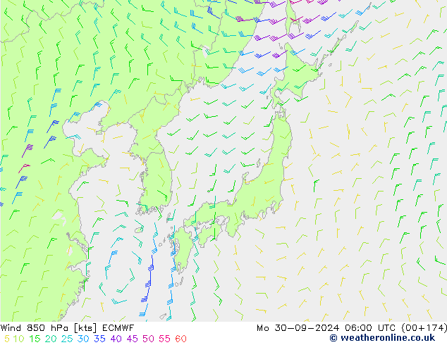 Wind 850 hPa ECMWF Mo 30.09.2024 06 UTC