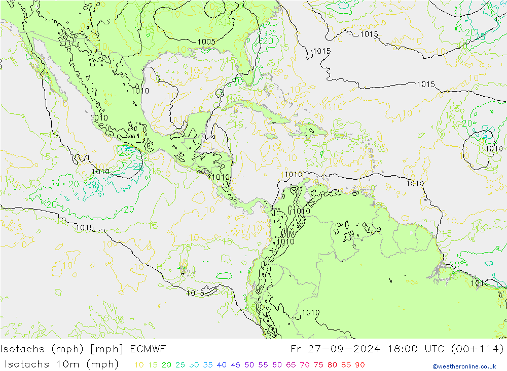 Isotachs (mph) ECMWF Pá 27.09.2024 18 UTC