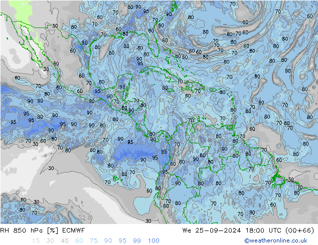 RH 850 hPa ECMWF We 25.09.2024 18 UTC