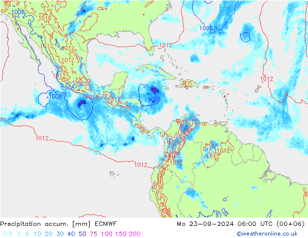 Precipitation accum. ECMWF Mo 23.09.2024 06 UTC