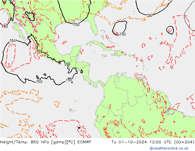 Height/Temp. 850 гПа ECMWF вт 01.10.2024 12 UTC