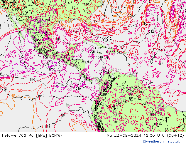 Theta-e 700hPa ECMWF Mo 23.09.2024 12 UTC