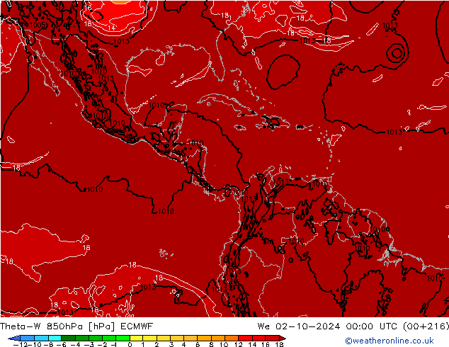 Theta-W 850hPa ECMWF We 02.10.2024 00 UTC